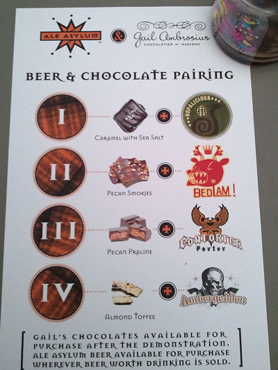 Chocolate and Beer pairings list with Gail Ambrosius and Ale Asylum